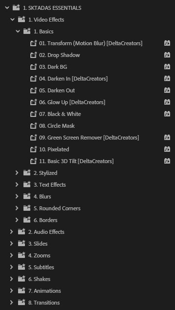 تست پریست Sk Tadas Essential Presets در پریمیر پرو
